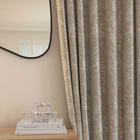 Luxuriöser, verdunkelnder Jacquard-Vorhang aus beigem Baumwollleinen