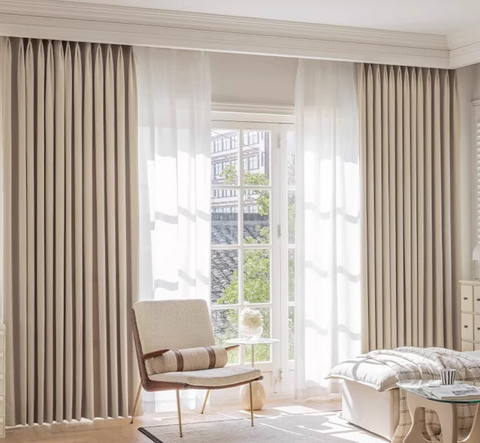 Rideau occultant beige jacquard soleil