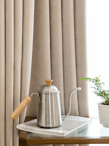 Rideau occultant beige chenille chevrons texturé salon