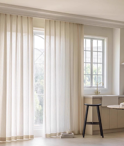 Voilage blanc ivoire texture vagues effet lin naturel