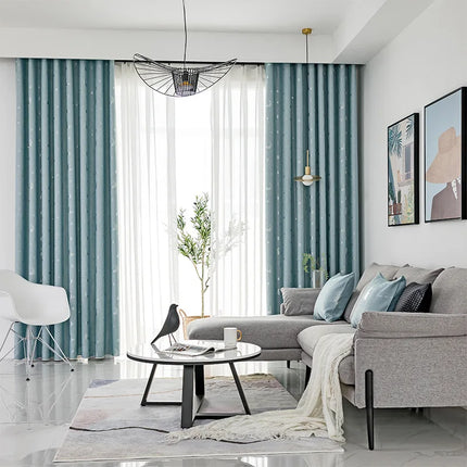 Rideau Cyan Motifs Argenté