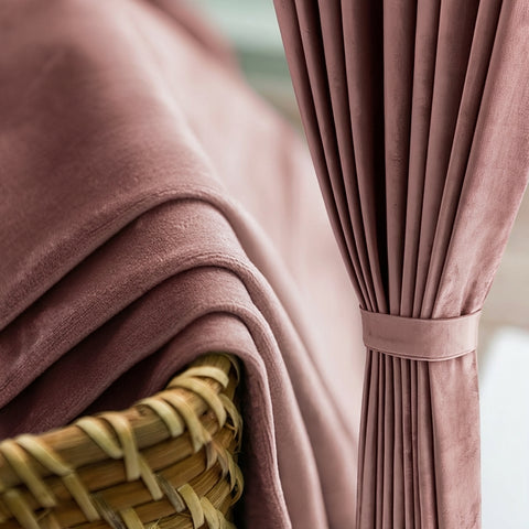 Rideau Occultant Velours Rose Boisé Chambre