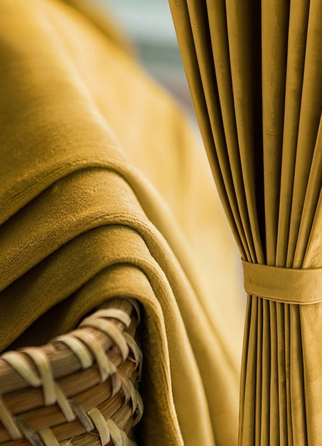 Rideau Occultant Velours Jaune Moutarde Salon