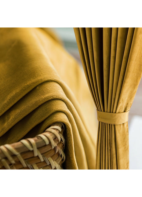 Rideau Occultant Velours Jaune Moutarde Salon