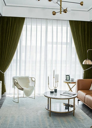 Rideau Occultant Velours Vert Olive Salon