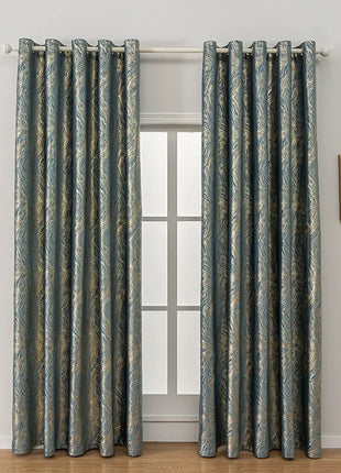 Blauer Vorhang mit goldenen Linien