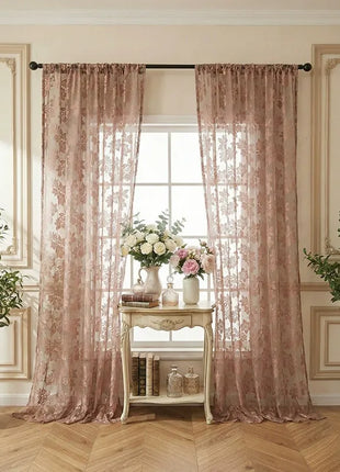 Rosa bestickter transparenter Stoff