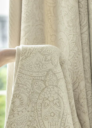 Luxuriöser, verdunkelnder Jacquard-Vorhang aus beigem Baumwollleinen