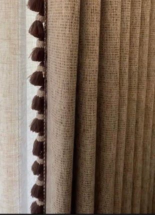 Hellbeige Verdunkelungsvorhänge mit Crackle-Effekt und Pompons