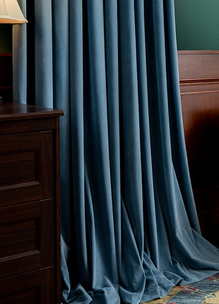 Rideau Occultant Velours Bleu Brume Chambre
