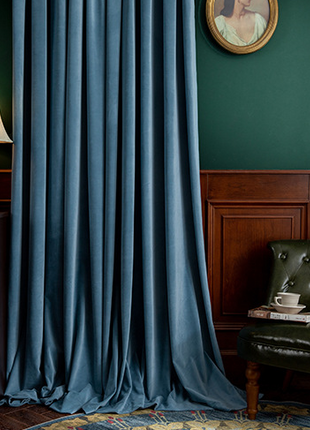 Rideau Occultant Velours Bleu Brume Chambre