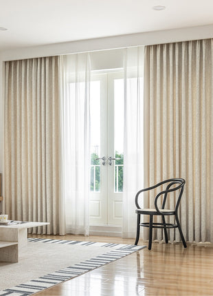 Luxuriöser, verdunkelnder Jacquard-Vorhang aus beigem Baumwollleinen