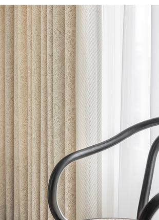 Luxuriöser, verdunkelnder Jacquard-Vorhang aus beigem Baumwollleinen