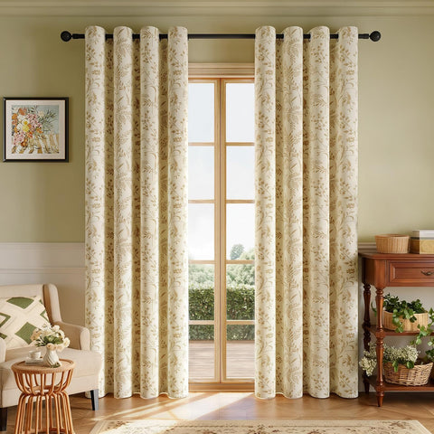 Beigefarbener Jacquard-Vorhang mit gestickten Mustern