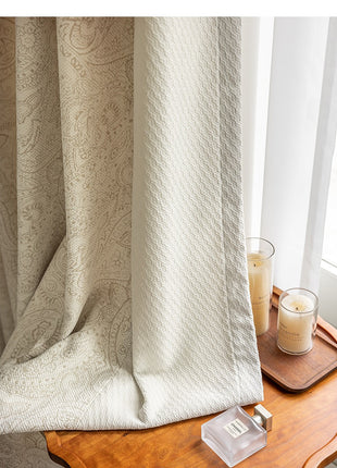 Luxuriöser, verdunkelnder Jacquard-Vorhang aus beigem Baumwollleinen