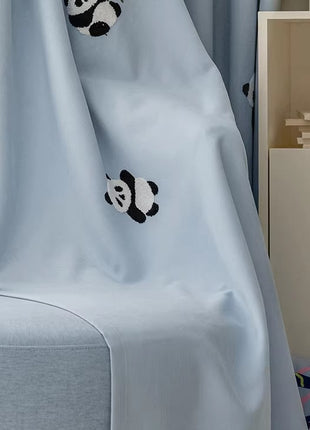 Kindervorhang Panda mit grauem Schachbrettmuster bestickt