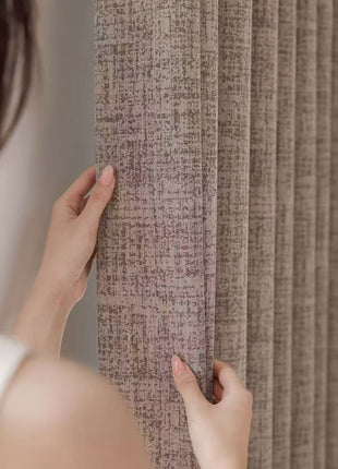 Dicker beiger Chenille-Vorhang mit braunem Muster