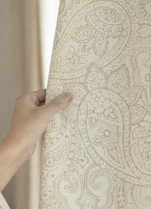 Luxuriöser, verdunkelnder Jacquard-Vorhang aus beigem Baumwollleinen