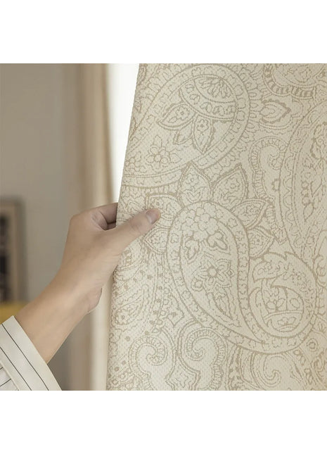 Luxuriöser, verdunkelnder Jacquard-Vorhang aus beigem Baumwollleinen