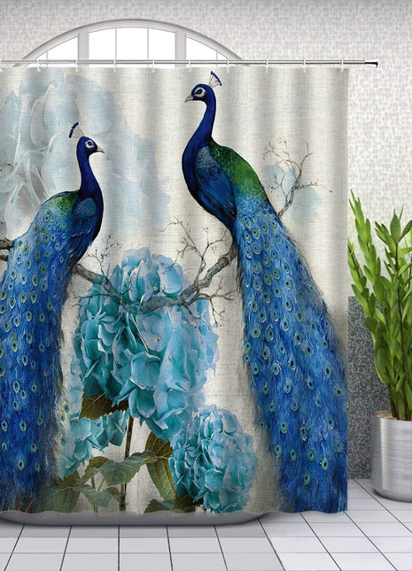 Duschvorhang mit Pfauenmotiv (B 180 cm x H 200 cm)