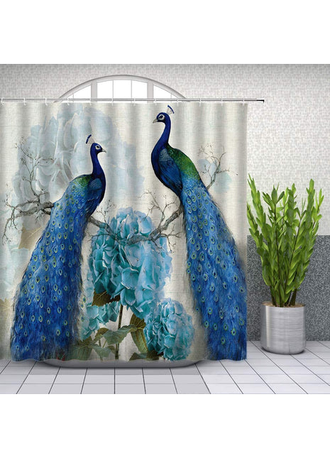 Duschvorhang mit Pfauenmotiv (B 180 cm x H 200 cm)