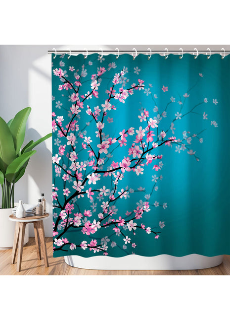 Duschvorhang mit japanischem Kirschblütenmotiv (B 180 cm x H 200 cm)